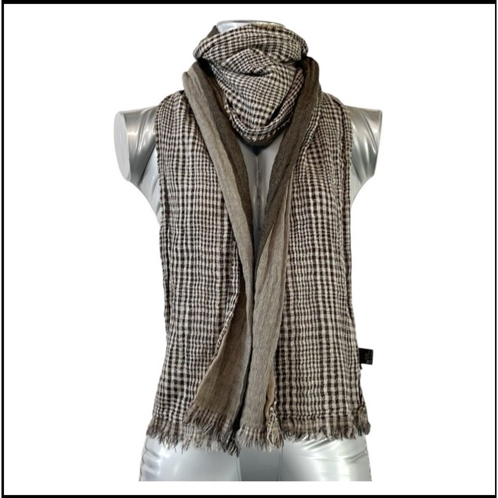 SAND Made in Italy Wool Viscose Plaid Striped Reversible Scarf‎ Wrap Academia OS